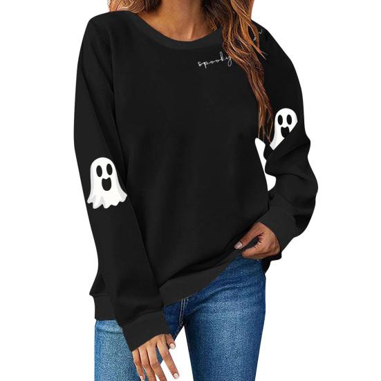 Halloween Sweatshirts for Women Spooky Season Graphic Cute Ghost Sweater Pullover Long Sleeve Crewneck Tops