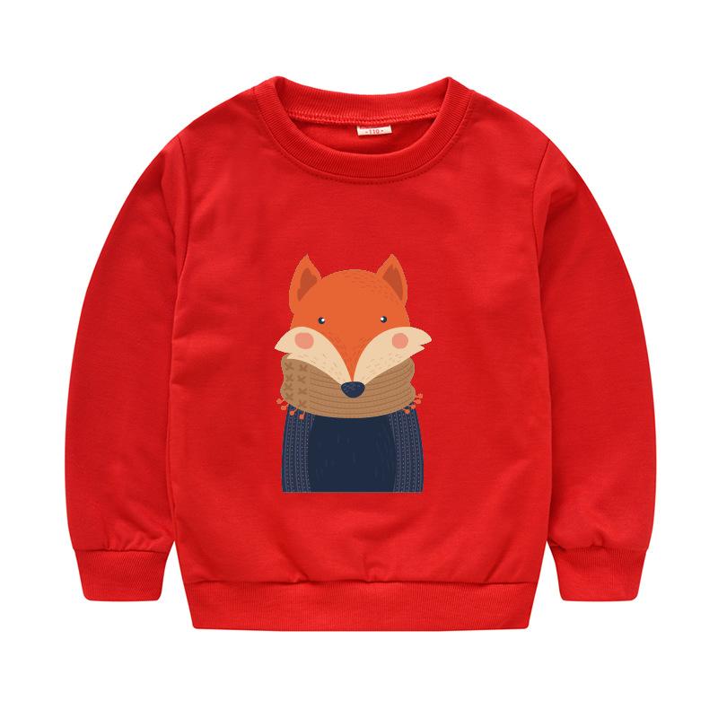 Children's Children's New Year Red Pullover Sweater Baby Cute Cartoon Avatar Round Neck Bottoming Shirt Tops