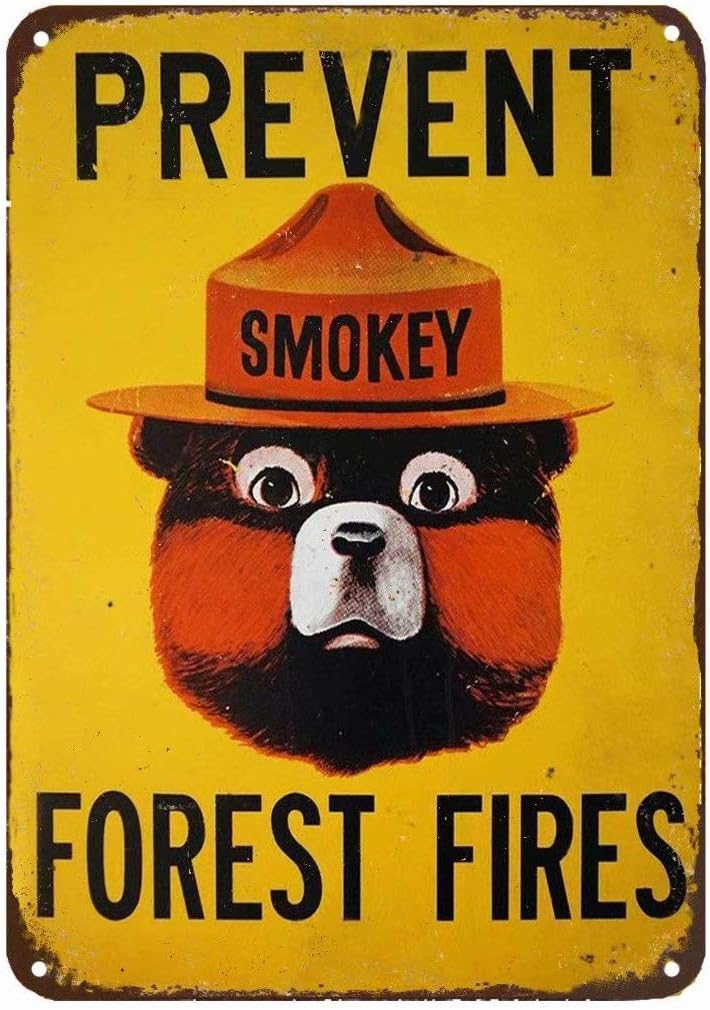 Oso Humo Previene Incendios Forestales al Aire Libre Lata de Metal Señal Decoración de Pared Retro