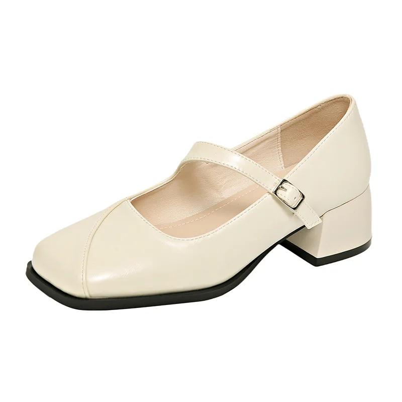 

Fashion 2025 New Square Head Thick with Patent Leather with Skirt Single Shoes for Women New Spring 34