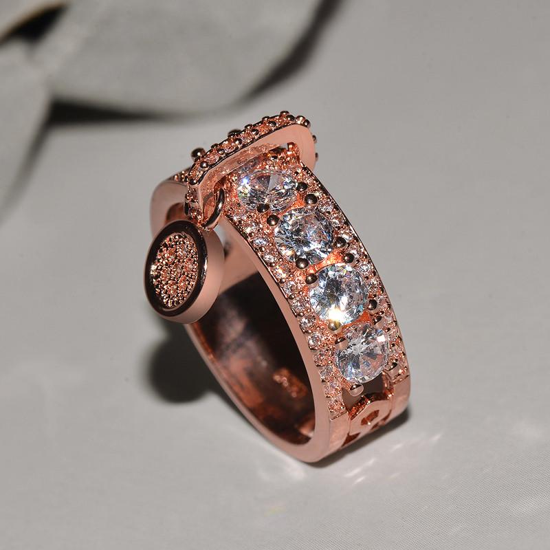 Luxury White Zircon Engagement Ring Vintage Rose Gold Filled Wedding Rings For Women Fashion Jewelry