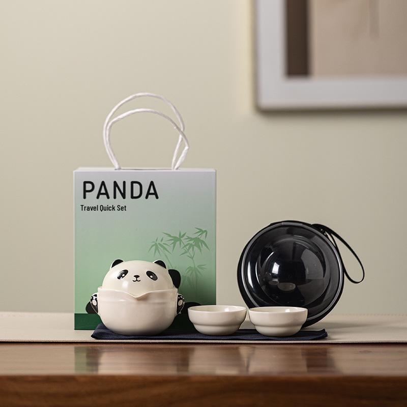 Ru Ware Panda Travel Tea Set: Portable Outdoor Kung Fu Set with One Pot and Three Cups