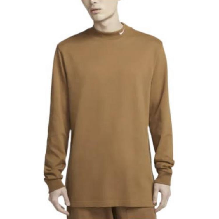 Nike T-shirt à Manches Longues Pull Ras du Cou Imprimé Logo Couleur Unie Homme Hauts Marron DX5869-270