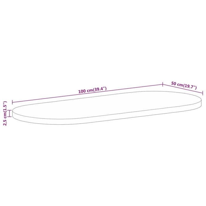 VidaXL Dessus de Table, Dessus de Table de Remplacement, Dessus de Rechange Salle à Manger, 100x50x2,5 cm Ovale Bois Massif 370126