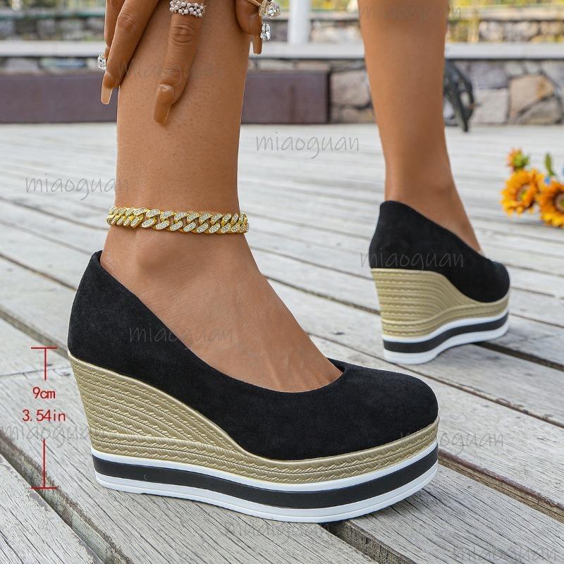 Chunky Sole Suede High Heel Pumps Wedges Platform Shoes 2026 Autumn New Plus Size 35-42 Loafers for Women Casual Footwear