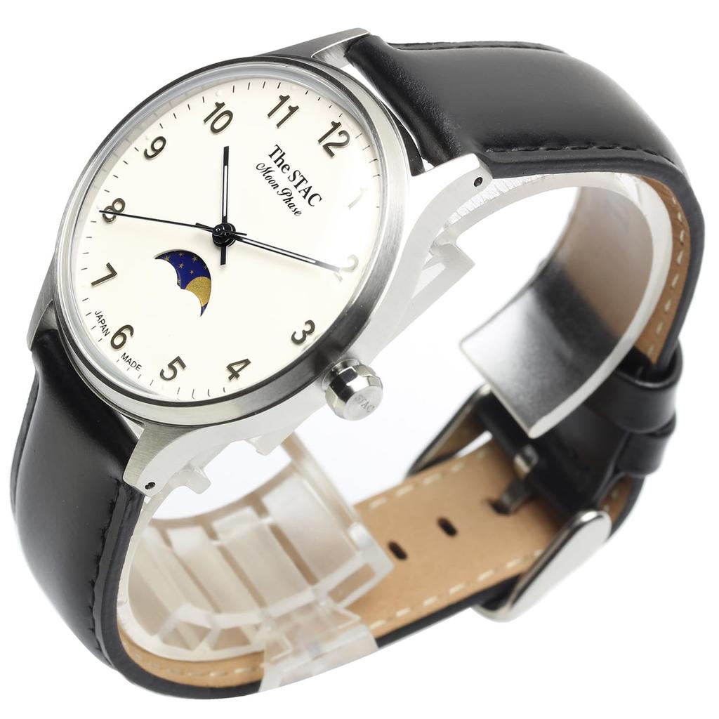 The STAC Made in Japan Domestic Watch 36mm Antique Retro Unisex Moon Phase Arabia x White Black [The Stack] Men's Women's ST-MF001