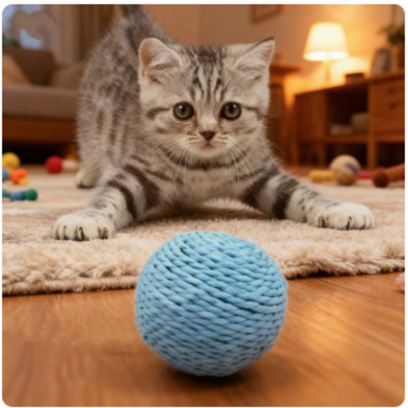 Super Interactive Sisal Cat Scratching Ball Toy Anti-Bite Teething Kitten Cleaning Pet Supplies with Sound for Interactive Fun
