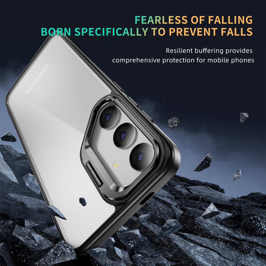 For Samsung Galaxy S25+ Case Lens Frame Kickstand TPU+Acrylic Protective Phone Cover