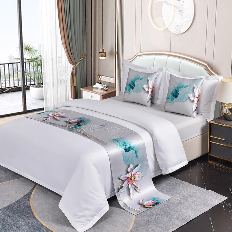 Geometric Diamond Bed Runner Pillowcase Modern Simplicity Leaf Pattern Bedend Towel Chenille Hotel Home Bedding Decorative Pad