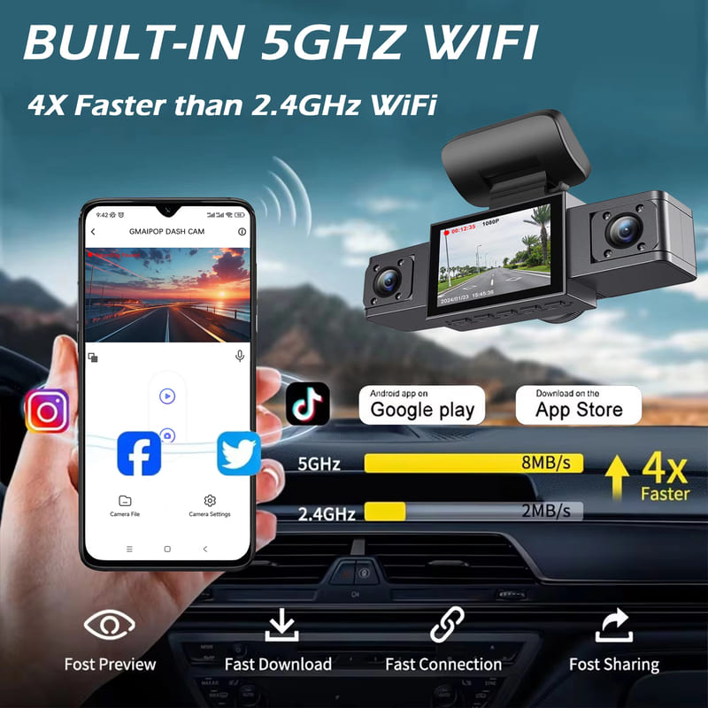 New 1080P 3 Channel Dash Cam Video Recorder Three Lens Front Back Left Car Camera with Rear View DVR Black Box Car Accessories