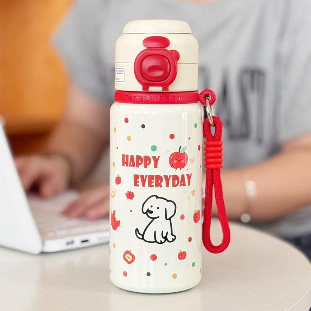 Fashion Stainless Steel Insulated Cup Cartoon Dustproof Student Drinking Cup 500ml with Lanyard Water Cup for Women Girls
