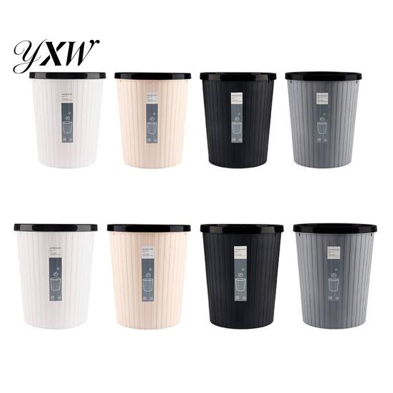 Trash Bin Garbage with Pressure Ring No Lid Space-Saving Plastic Kitchen Waste Container Bathroom Living Room Striped Can for Daily Life