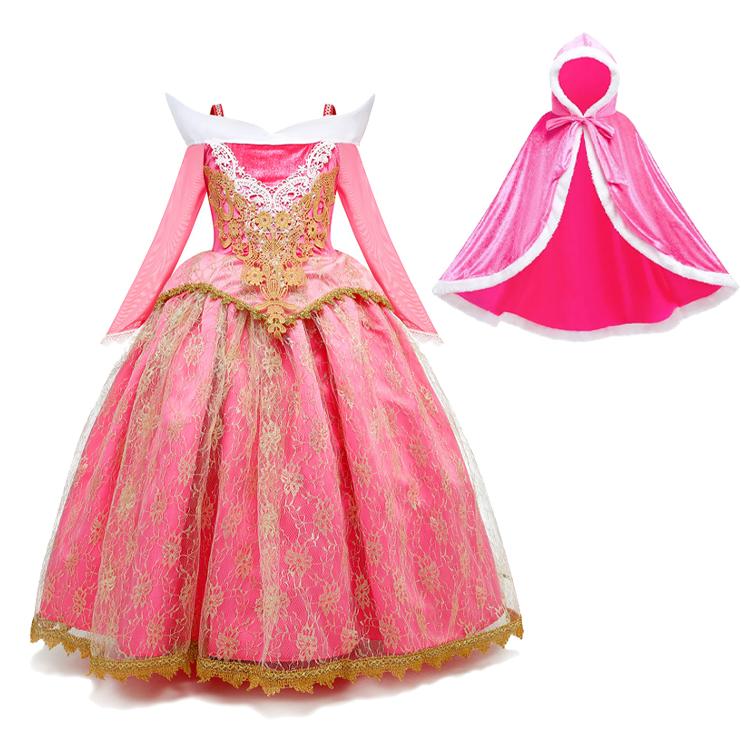 Mädchen Dornröschen Aurora Prinzessin Halloween Cosplay Kleid Schulterfrei Kindergeschenk Karnevalsparty Ausgefallene Prinzessinnenkleidung