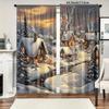 2 Pcs Christmas Snow House print curtains,suitable for bedroom,living room kitchen decoration,home decoration,window decoration