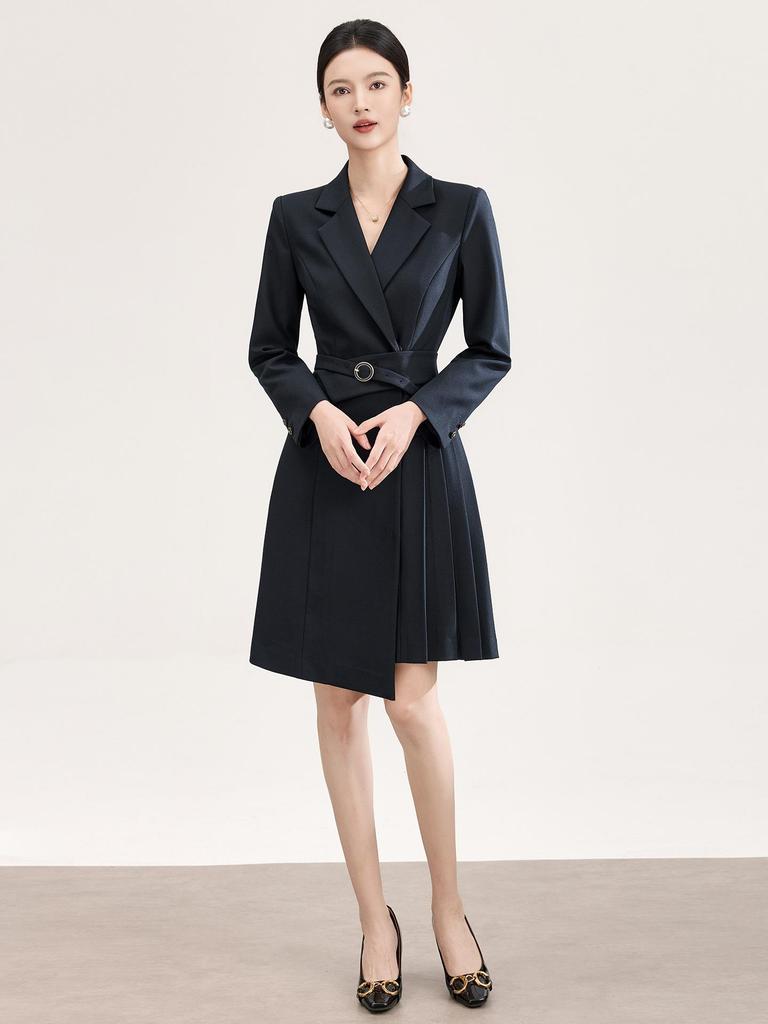 Elegant Irregular Belted Suit Dress - Women's Spring Collection