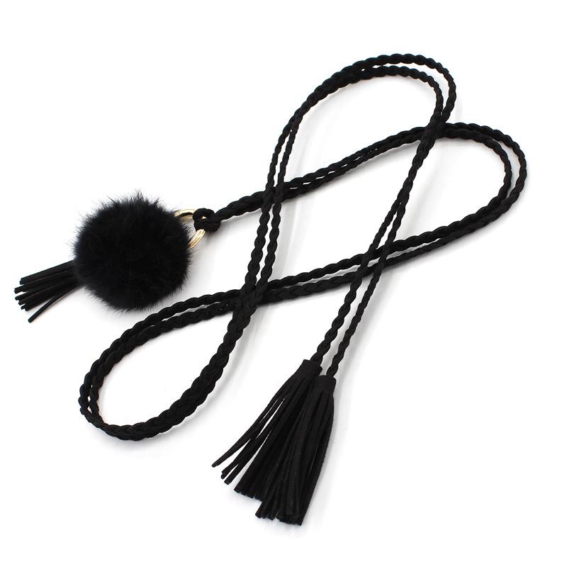 Women's korean style dress - ethnic style tassel pom-pom thin waist chain - girls' braided waist cord