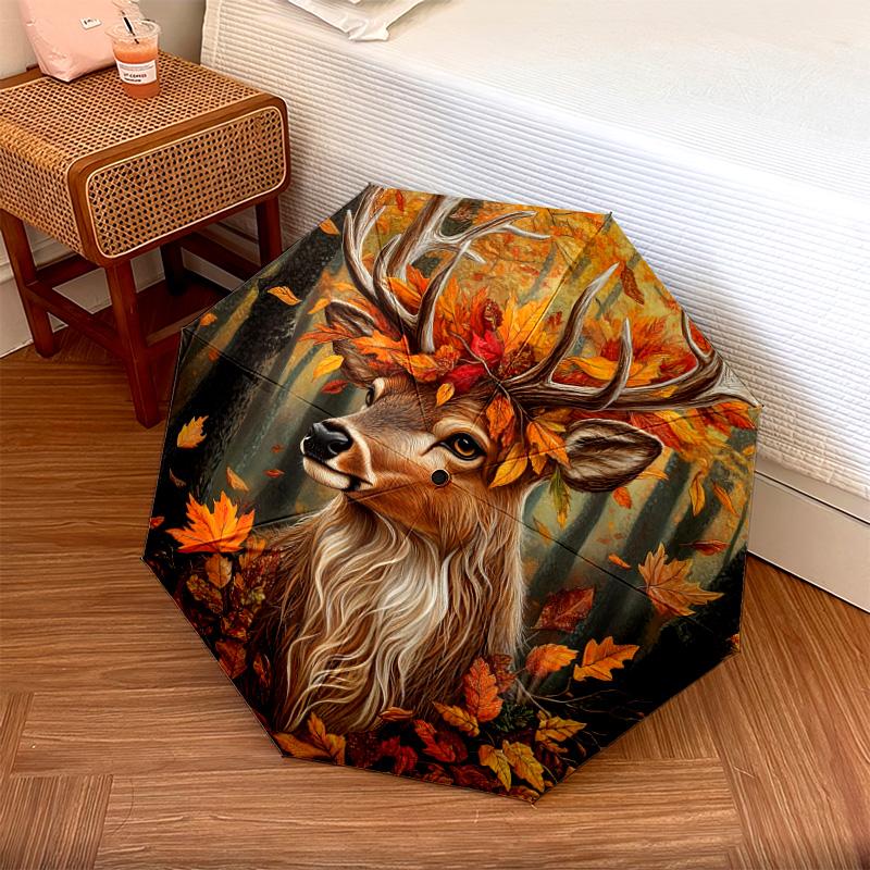 

1 PC Automatic Folding Umbrella - Autumnal Deer Pattern, Portable & Foldable Design with 8 Ribs, Christmas Birthday Gifts