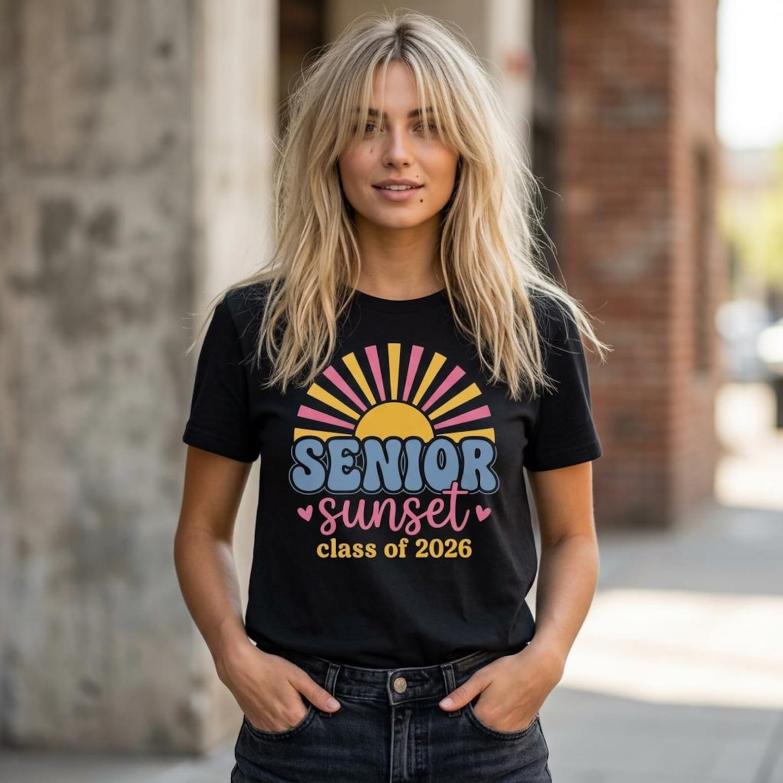 Senior Sunset Retro Class of 2026 T-Shirt; High School Graduation Tee; Vintage 2026 Grad Top S