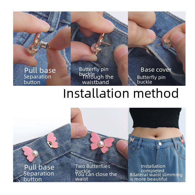 Butterfly Adjustable Waist Buckle Button for Jeans - Seamless, Nail-Free, Detachable
