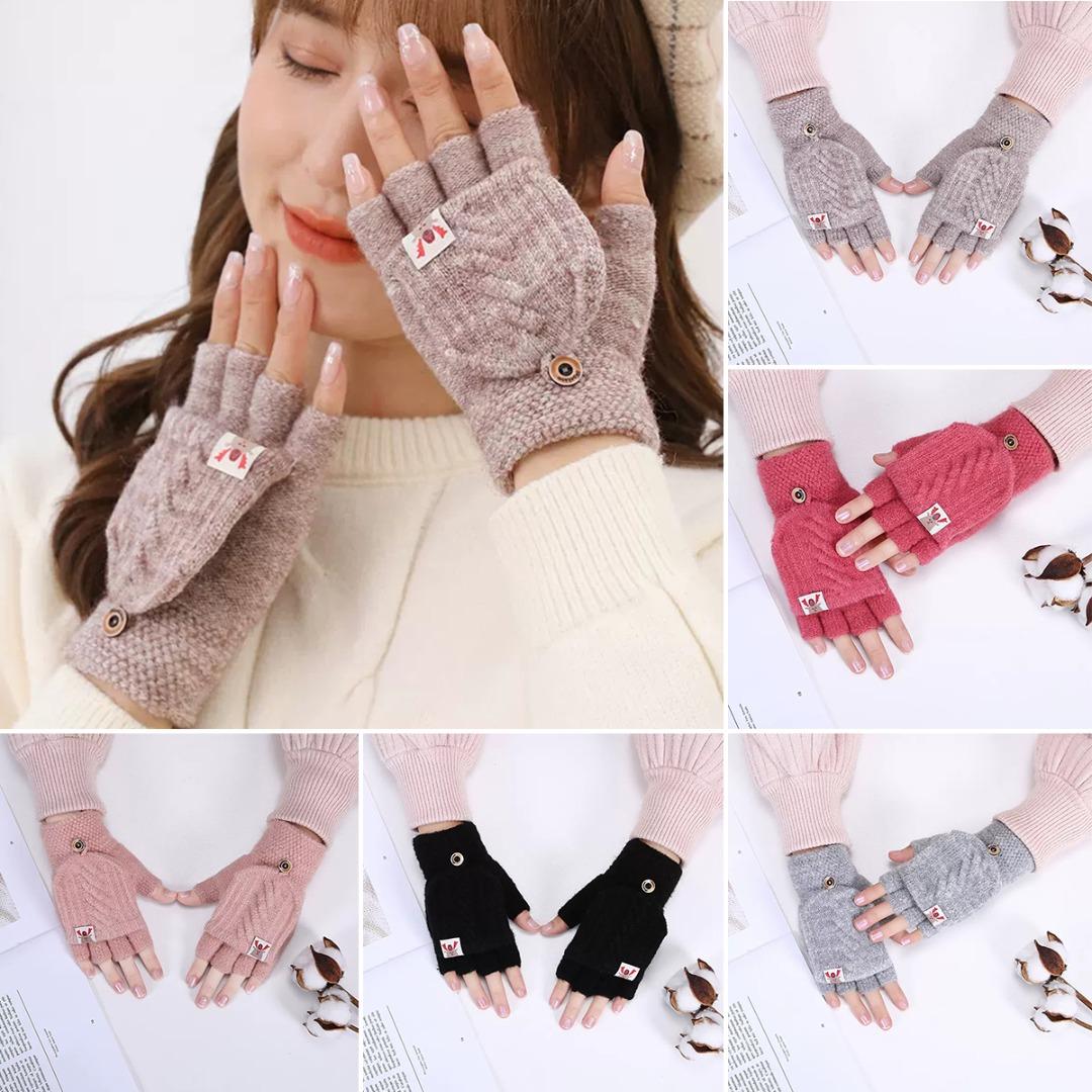 

PDTO Новые женские перчатки без пальцев, женские зимние теплые полушапочки, комбинированные варежки 2 в 1