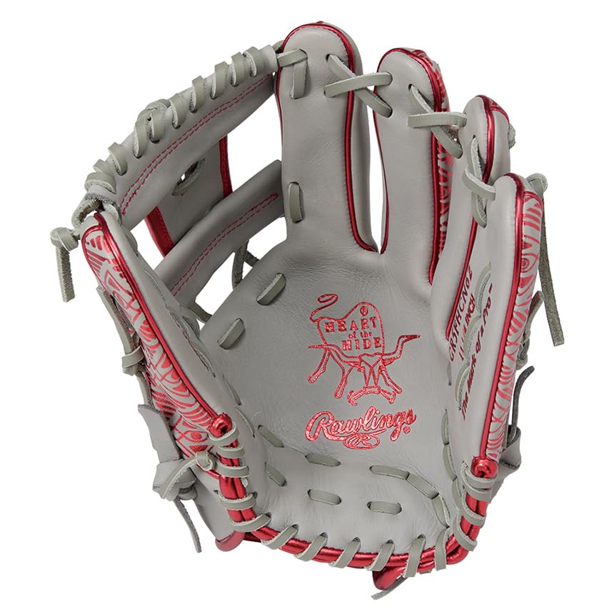Rawlings CLOUD METAL GR5FHCN62 Baseball Throw HOH® Glove, Soft, Infielder's, Gray/Scarlet, 11.25 inches, Right-Handed