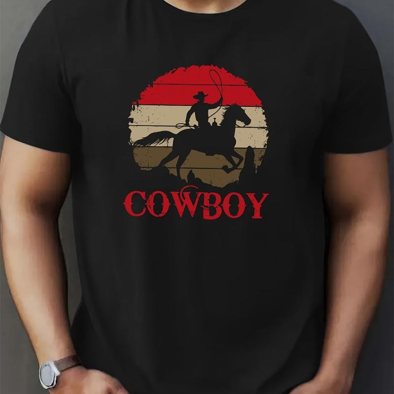 Retro Cowboy Silhouette T-Shirt,Soft Breathable & Fade-Resistant, Classic Fit for Daily Casual Wear