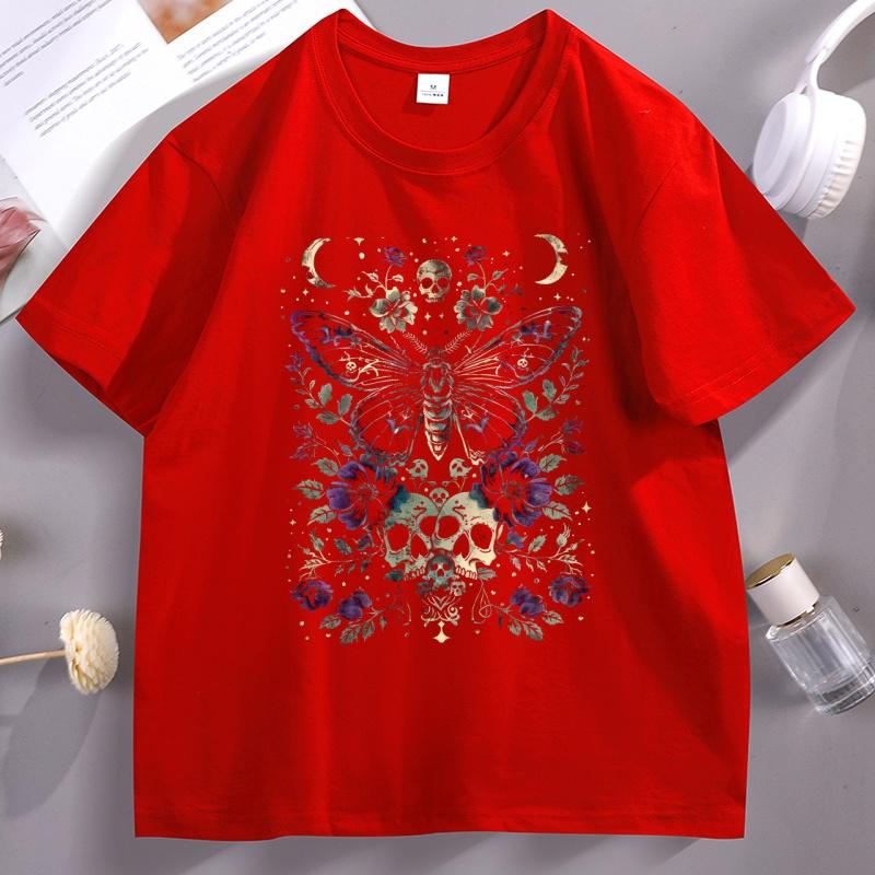 Gothic Moth T Shirt Unisex Unisex Witchy Floral Skull Tee Dark RoUnisexce TShirt Unisex Unisex Vintage Cotton Short Sleeve Tshirt Clothes