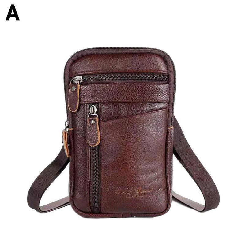 

Men Shoulder Crossbody Bag Coffee Color Leather Classic Texture Creative Business Casual Messenger Phone Pouch Pockets