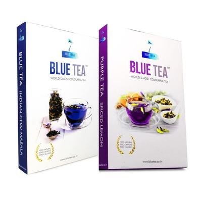 Clitoria Teeservice: Masala mit Gewürzen und Zitrone (100 g), Blue Tea Indian Chai Masala & Purple Tea Spiced Lemon Set, Blauer Tee
