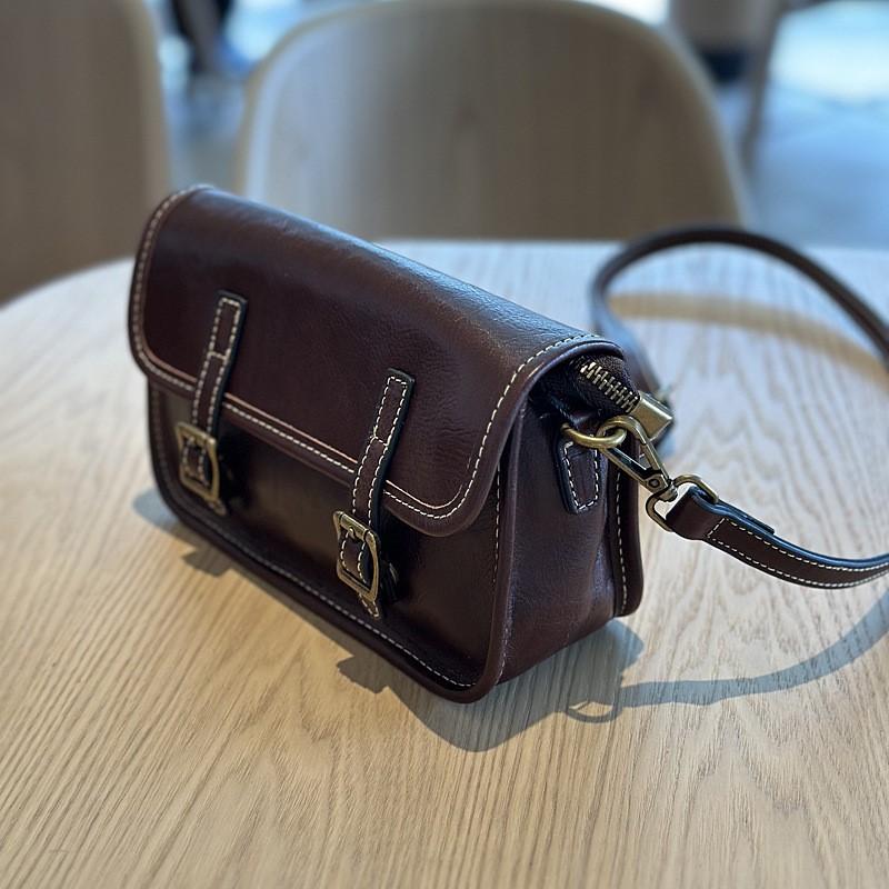 Johnature Retro Genuine Leather Women's Small Bag Cowhide Solid Color Versatile Shoulder Crossbody Bags