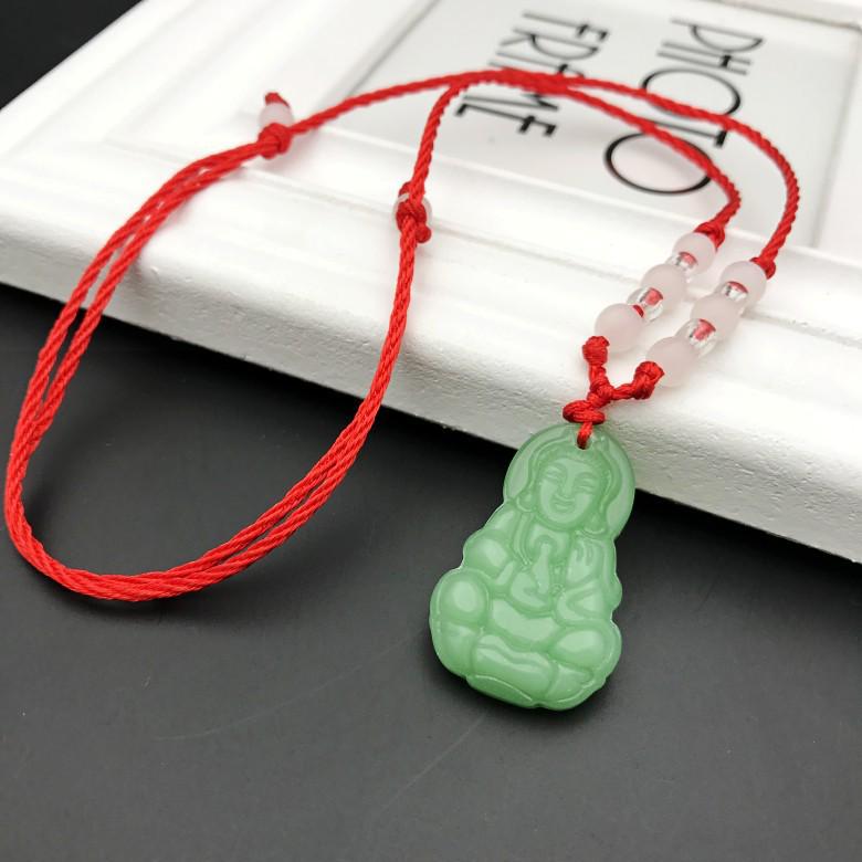 Imitation Jade Guanyin Buddha Red Rope Pendant Necklace for Men and Women - Korean Style Fashion