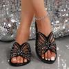 Women's Rhinestone Butterfly Slip-On - Sparkling Open-Toe Faux Cover Slippers with Rhinestone-Adorned Strap,B Party Wedding Beach Shoes