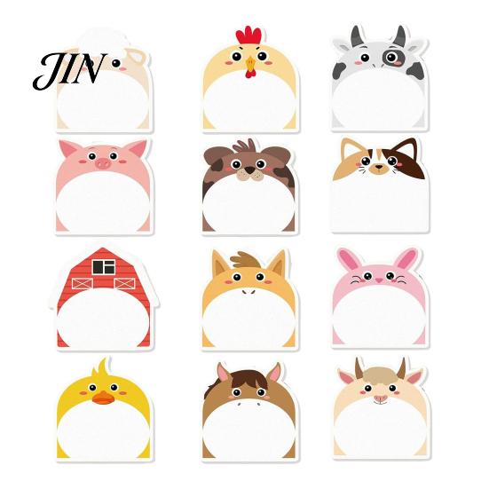 Paper Memo Pads 12Pcs/Set Cartoon Animal Self-Stick Note, 30 Sheets/Pad Self-adhesive Note Pad, Cat Pattern Notes Super Sticking Power Post