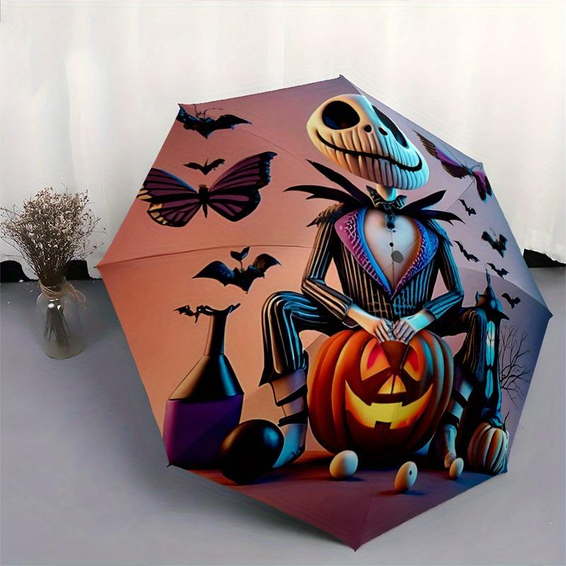1pc Halloween Theme Jack Pumpkin Pattern Beautiful Looking Automatic Folding Umbrella, 3 Folding, 8 Pole Frame Design, Durable and Suitable