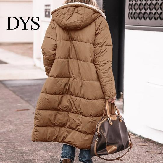 Große Tasche Wintermantel Damen mit Kapuze Gefüttert Plüschgefüttert Beidseitig Tragbar Kapuzenmantel Oberbekleidung Warm Reißverschluss Mittellang