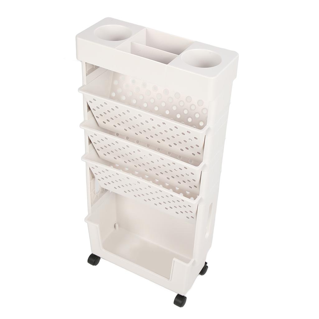 5 Tier Movable Bookshelf Removable Bookcase Rotatable Multilayer Mobile Bookshelf for Bedroom Dormit