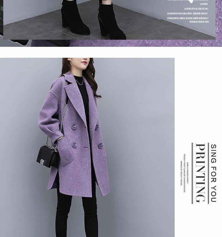 2025 Autumn/Winter Purple Wool Lantern Sleeve Mid-Length Women's Coat