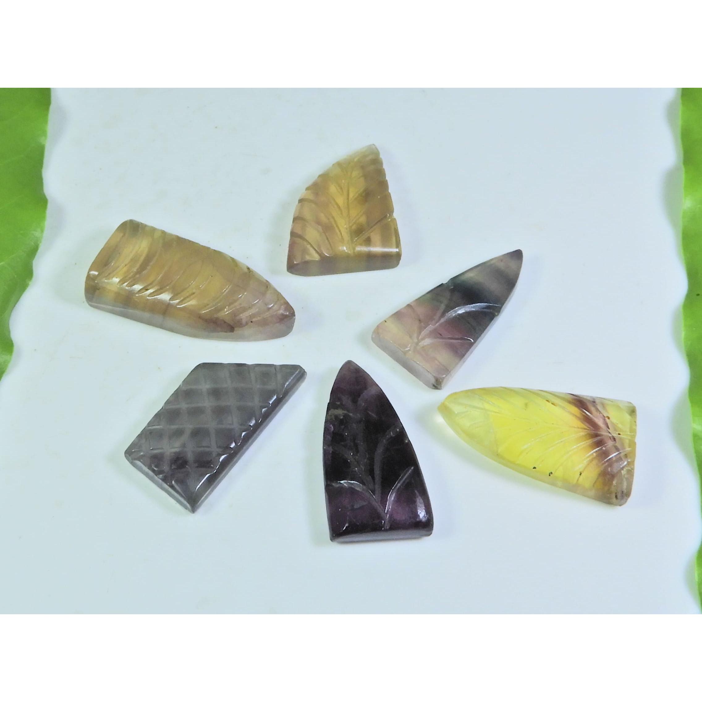 

Natural Fluorite Carving Multi Colour Fancy Cabochon Loose Gemstone 6Pcs Lot A-288