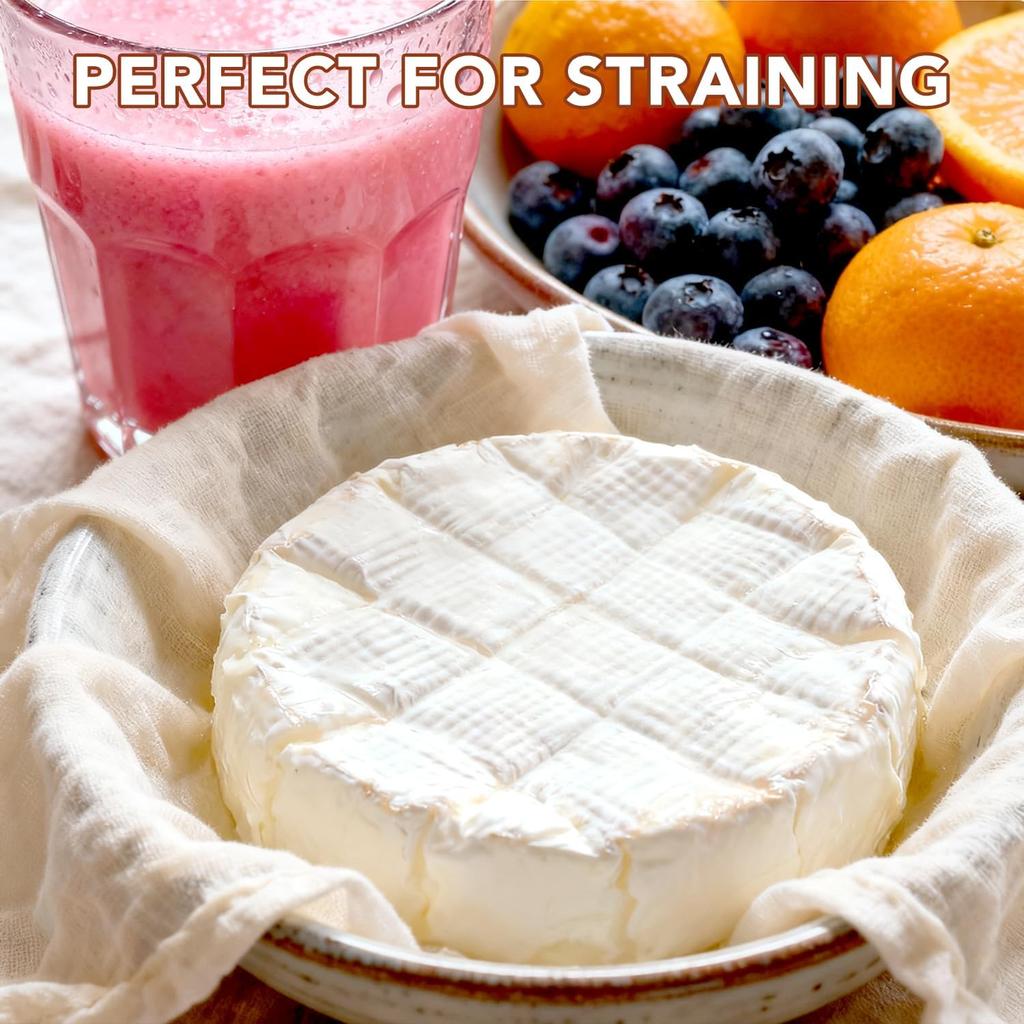 10 PCS Cheesecloth, 20x20 Inch – 100% Unbleached Cotton, Reble Hemmed Cheese Cloths for Straining, Nut Milk, Baking and Cheese Making (Grade 100)