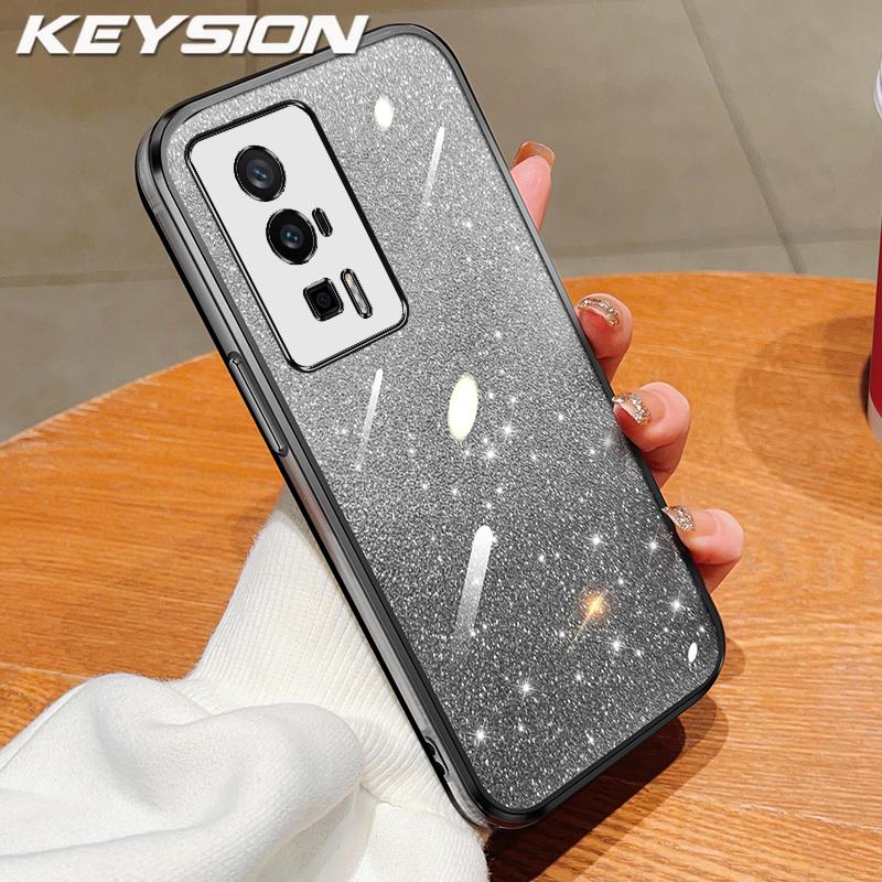 KEYSION Luxury Plating Glitter Phone Case for Xiaomi POCO F5 Transparent Soft TPU Shockproof Back Cover for POCO F5 Pro