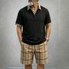 Men Casual Plaid Short Sleeve Polo Shirt And Shorts Outdoor Sports Set