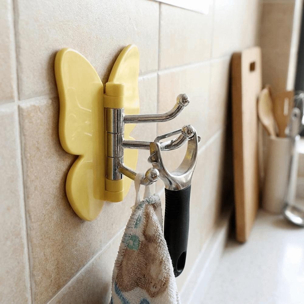 4PCS Plastic Rotating Butterfly Wall Hooks Wall Mounted Butterfly Storage Hanger Kitchen