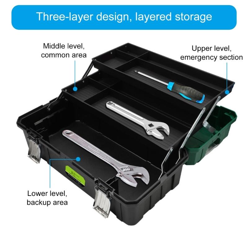 17inch Toolbox Organizers Storage Case With Three Foldable Trays and Lockable Lid, Portable Dividers And Carrying Handle