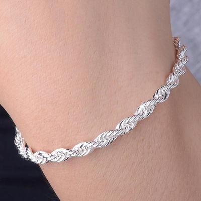 925 Silver Fashion Twisted Charm Bracelet For Women Men 4mm Rope Chain Silver Plated Jewelry Lady Wedding Gifts Bangle