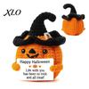 Halloween Häkelkürbis Dekor Handgemacht Positiv mit Hexenhut, Herbst Boo Korb Füller, Gemütliche Herbst Wohnaccessoires Mini Gestrickte Plüschfigur,