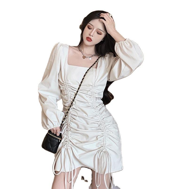 

Осеннее и зимнее платье с длинным рукавом, женское платье с тонким квадратным воротником и талией, сексуальное платье