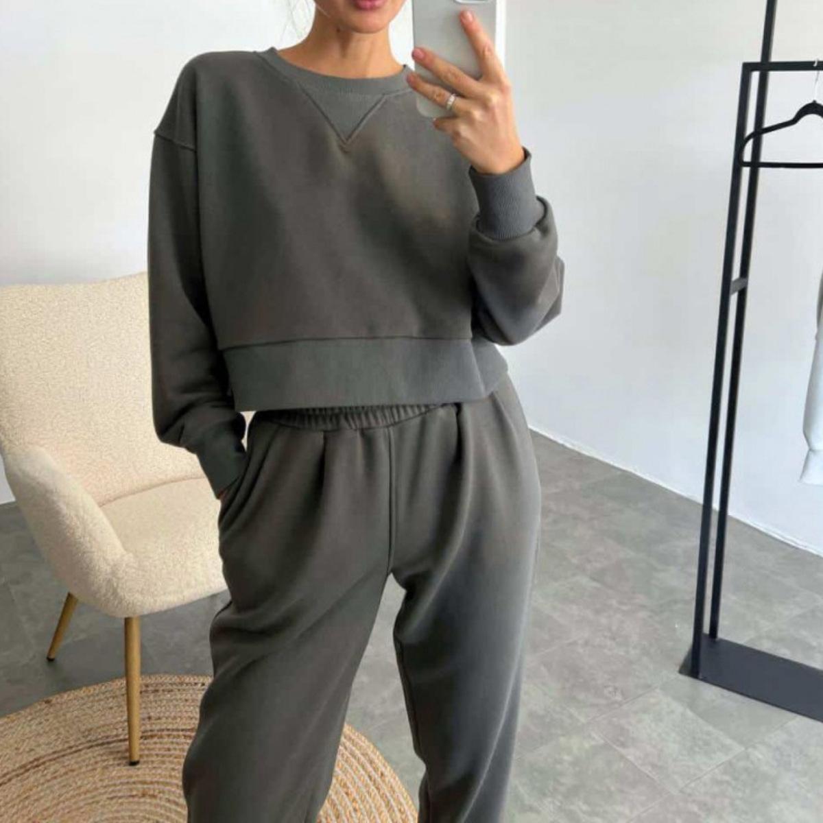 

Весна и осень 2024 года, однотонные повседневные костюмы из двух предметов с длинными рукавами для женщин, комплекты из 2 предметов с брюками, женская одежда XL