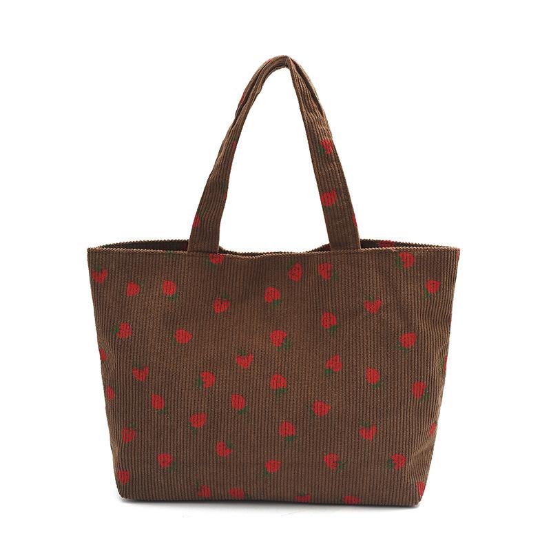 

Проста повсякденна персоналізована сумка через плече 2024, нова студентська ручна тканинна сумка, модна сумка під пахви для дівчини з принтом полуниці коричневий