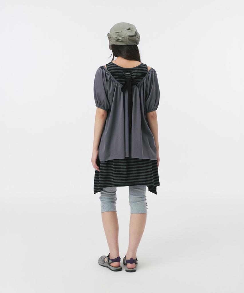 Ohesio Jersey Shirring Layered Dress, Black Stripe