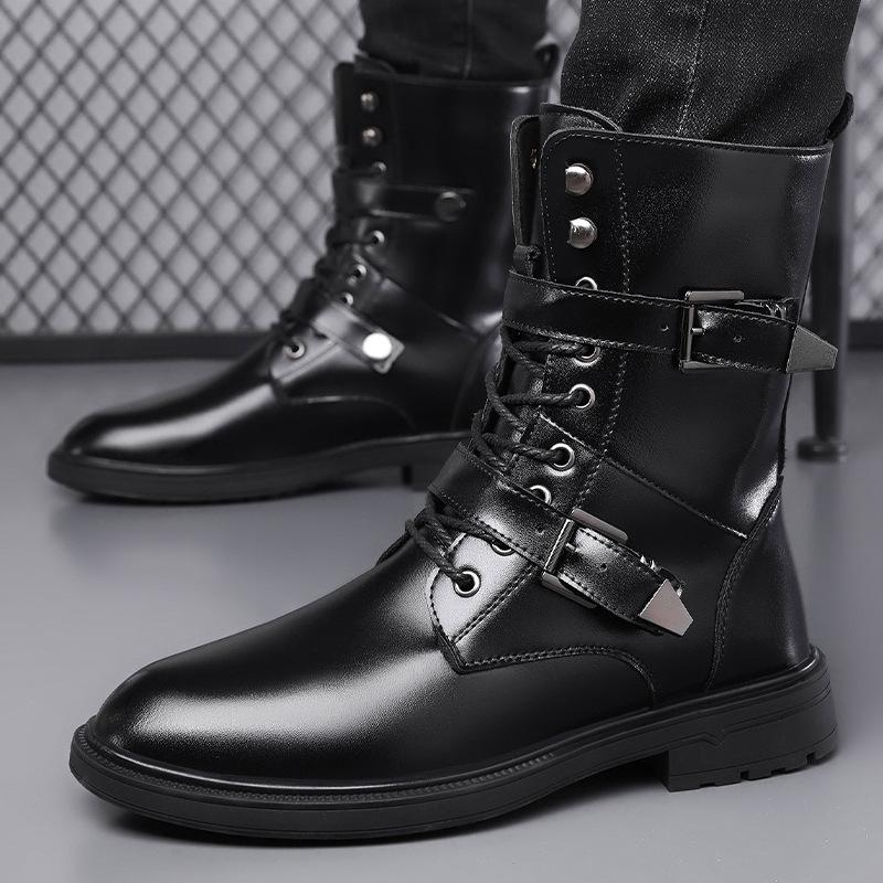 Men's Boots Mid-calf Motorcycle Boots Quality Casual Leather Boot High-top Chelsea Boots for Men Plush Warm Winter Boot